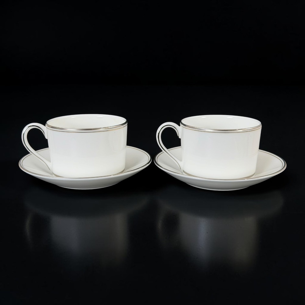 Vera Wang Wedgwood Fidelity Bone China Tea Cup and Saucer Set of 2 Platinum Band